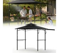 Kiosque de barbecue JOIEYOU avec auvent latéral et double toit, tente barbecue avec structure métallique, protection UV, noir, 245 x 141 x 253 cm