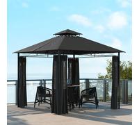 Kiosque de jardin 3 x 3 m, toit à deux pans, rideaux latéraux pour tente de réception, structure métallique et toile en polyester, gris foncé | 300 x 300 x 288 cm | 29 kg | résistant aux intempéries