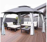 Kiosque de jardin / gazebo / tente de réception 3 x 4 m + kit complet + modèle imperméable en métal gris/blanc