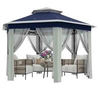 Kiosque de jardin - Kiosque de fête pliable - 2 x 2 m - Moustiquaire - Structure en acier - Coton/polyester - Montage manuel - Bleu