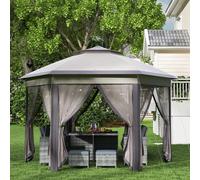 Kiosque de jardin - Kiosque pliant - Hexagonal - Double toit - Toile en polycoton - Café et beige