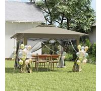 Kiosque de jardin LZQ 3 x 3 m Kiosque pliable « pop-up » avec double toit, 4 moustiquaires, protection UV, hauteur réglable, armature robuste, toile Oxford, couleur kaki