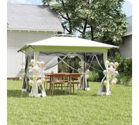 Kiosque de jardin LZQ 3 x 3 m Kiosque pliable « pop-up » avec double toit, 4 moustiquaires, protection UV, hauteur réglable, structure robuste, toile Oxford, blanc