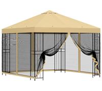 Kiosque de jardin vidaXL avec parois latérales, 3 x 3 m, couleur crème