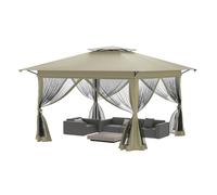 Kiosque de jardin XMTECH, kiosque pop-up 3 x 3 m avec toit de 4 x 4 m, protection UV, résistant au vent, hauteur réglable, tissu Oxford 210D, kaki