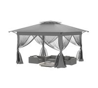 Kiosque de jardin XMTECH, kiosque pop-up 3 x 3 m avec toit de 4 x 4 m, protection UV, résistant au vent, hauteur réglable, tissu Oxford 210D, gris