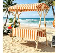 Kiosque de Marché, Stand de Marché en Bois Pliable avec Auvent, Chariot Vendeur Portable pour Événements Extérieurs, Marchés & Cuisine de Rue(Orange,L 150cm/59.1in)