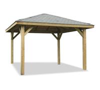 Kiosque En Bois "Modular Pavilion" - 14.75 M² - 3.84 X 3.84 X 2.89 M - Jalousie Orientable + Toit Gris Gris