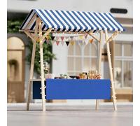 Kiosque Pliable en Bois avec Auvent pour Vente Ambulante Extérieure | Structure pratique, adapté aux marchés, glaces et événements temporaires en plein air(Blue,Wheels-190/78.7in)