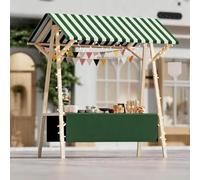 Kiosque Pliable en Bois avec Auvent pour Vente Ambulante Extérieure | Structure pratique, adapté aux marchés, glaces et événements temporaires en plein air(Green,Wheels-190/78.7in)