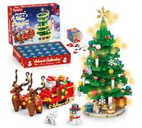 Kiothdre Calendrier de l'Avent 2026 Compatible avec Lego, Blocs de Construction d'arbre de Noël avec Éclairage LED pour Adultes, 24 Boîtes Compte à Rebours, Cadeau de Noël pour Garçons Filles Enfants