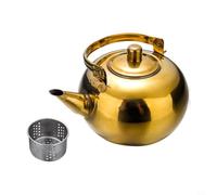 KiraKira Théière dorée en acier inoxydable avec filtre, options de 1 L, 1,5 L, 2 L, bouilloire à conduction thermique avec bip d'ébullition automatique, design élégant pour la maison et le restaurant