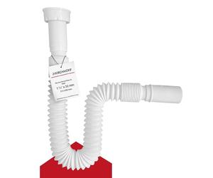 KIRCHHOFF 98836748 Siphon flexible 1 1/4" x 32 mm blanc Longueur flexible extensible 340-800 mm Tuyau de vidange avec tuyau de vidange flexible en plastique pour salle de bain