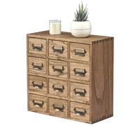 KIRIGEN Boîte à tiroirs en bois, mini commode 12 tiroirs, brun foncé | Paulownia, organisateur de bureau, 36 x 16 x 35 cm, 12 tiroirs à poignées métalliques, pour petites fournitures