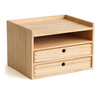 KIRIGEN Caisson à 2 tiroirs en bois, rangement documents A4, naturel | 35 x 27 x 23,5 cm, compartiment ouvert, bois massif fait main, livré monté, tenon-mortaise, finition à l’huile végétale