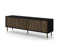 Kirua - meuble tv - 4 portes - 180 cm - Noir / Bois