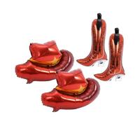 Kisangel Ballons en Aluminium Marron Lot de 4 Forme Chapeau et Bottes de Cowboy et Accessoires Photo pour Décoration de Fête Western