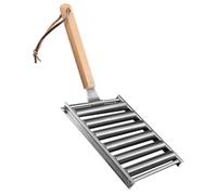 Kisangel Barbecue de Jardin Rouleau à Saucisses en Acier Inoxydable et Manche Bois, Support à Saucisses Réutilisable Facile à Transporter pour Usage Extérieur