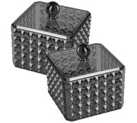 Kisangel Boîte de Rangement Acrylique Noire Design Élégant de Couvercle ou 2pcs pour Cotons-tiges Bureau Chambre ou Tiroir