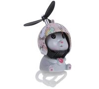 Kisangel Décoration Chat Gris avec Casque Hélice pour Vélo et Voiture | Résine et Plastique à Surface Lisse, Montage par Boucle Élastique, pour Tableau de Bord ou Guidon Couleur Aléatoire