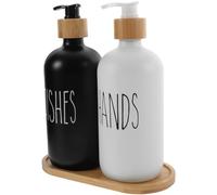 Kisangel Distributeur de Savonnette Décoratif 500ml en Verre, Pompe Facile | Lotion et Savonnette Liquide, Bouchon Bambou, Usage la Cuisine ou Voyage, Design Noir et Blanc, Lot de Trois