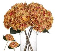 Kisflower Bouquet d'hortensias artificiels en Soie réaliste pour Mariage, fête, Bureau, décoration de la Maison, Orange brûlé