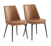 Kislot Modern Upholstered Faux Leather Dining Room Chair with Metal Legs, Brown, Set of 2