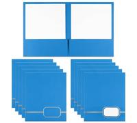 Kisston Lot de 10 dossiers texturés à double poche avec 2 poches pour la maison, le bureau, bleu ciel avec bordure en feuille d'or