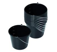 Kistenberg Lot de 10 seaux de construction de 12 litres | Seau gradué et poignée ergonomique | En plastique robuste | Noir | Idéal pour les travaux de construction, le jardin et les projets de