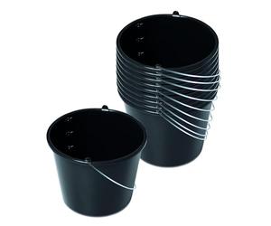 Kistenberg Lot de 10 seaux de construction de 12 litres | Seau gradué et poignée ergonomique | En plastique robuste | Noir | Idéal pour les travaux de construction, le jardin et les projets de