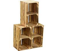 Kistenkolli Altes Land Hilde Lot de 3 caisses à vin flammées avec planche intermédiaire Décoration de jardin Balcon Caisses en bois avec planche centrale Table d'appoint