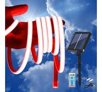 KISUFU 24V Bande LED lumineuse solaire Extérieur, 320 LEDs/m IP68 Étanche Auto-adhésive 1200mah Solar Powered Ruban LED Light Strip avec télécommande et 8 modes pour porche, décoration de jardin.