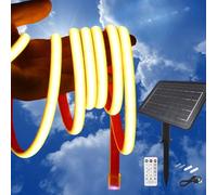 KISUFU 24V Bande LED lumineuse solaire Extérieur, 320 LEDs/m IP68 Étanche Auto-adhésive 7200mah Solar Powered Ruban LED Light Strip avec télécommande et 8 modes pour porche, décoration de jardin.