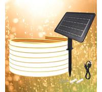 KISUFU 24V Solaire COB Ruban LED Neon, Double face lumineuse 320 LEDs/m IP67 Étanche Bande Lumineuse Light Strip Avec 2400mah 8 modes Solaire à LEDs Panneau Pour jardin, piscine décoration.