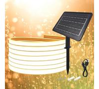 KISUFU Bande LED solaire COB 24 V - Étanche IP65 - 320 LED/m - Lumière double face - 1200 mAh - 8 modes - Panneau solaire pour jardin, patio, anniversaire, mariage, décoration extérieure