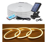 KISUFU Énergie solaire 24V 2835 Ruban LED néon, 120 Leds/m IP67 Etanche Neon Bande LED Strip Light avec 1.2w USB clip type Contrôleur solaire pour Cour extérieure, jardin, décoration de fête.