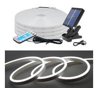 KISUFU Énergie solaire 24V 2835 Ruban LED néon, 120 Leds/m IP67 Etanche Neon Bande LED Strip Light avec 1.2w USB clip type Contrôleur solaire pour Cour extérieure, jardin, décoration de fête.