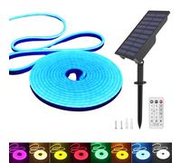 KISUFU Énergie solaire Neon Ruban Led, 24V Néon Bande LED Lumineuse IP65 Etanche Silicone avec 1.5w Contrôleur solaire rechargeable mural USB pour Jardin, extérieur Cour La fête Décoration.