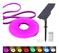 KISUFU Énergie solaire Neon Ruban Led, 24V Néon Bande LED Lumineuse IP65 Etanche Silicone avec 6W Contrôleur solaire rechargeable mural USB pour Jardin, extérieur Cour La fête Décoration.