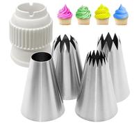 Kisvic Lot de douilles de glaçage grand set avec adaptateur, 4 pièces en acier inoxydable (XL) pour poches à douilles, décoration de cupcakes, gâteaux, glaçage et biscuits