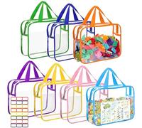 Kiswleon Lot de 7 sacs de rangement pour jouets avec poignée et fermetures éclair, sacs de rangement en PVC transparent, 30 x 21,8 x 9,9 cm, organiseur de rangement de jouets, sac fourre-tout