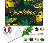 Kit 10 cartes d'invitation thème TROPICAL en français - Anniversaire / Fête fille ou garcon (10 cartons d invitation + 10 enveloppes + 1 planche de 10 stickers). Idéal pour l'été ! - De 6 à 99 ans!