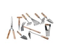 Kit 10 outils de jardin Manche bois Inox et Fer forgés à la main Haute qualité VITO