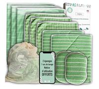 Kit 11 Chiffons Bambou Microfibres XXL Éponges Lavables + Sac Offerts QUALITÉ PREMIUM Lavettes Lingettes pour nettoyer EPONGE