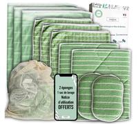 Kit 11 Chiffons Bambou Microfibres XXL, Éponges Lavables + Sac Offerts, QUALITÉ PREMIUM, Lavettes | Lingettes pour nettoyer les Traces sur Vitres, Voiture, Inox, Plaque de cuisson, Lunettes, Vaisselle