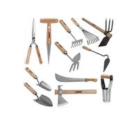 Kit 12 outils de jardin Manche bois Inox et Fer forgés à la main haute qualité traditionnelle