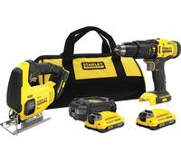 Stanley - Set perceuse-visseuse à percussion et scie sauteuse sans fil 18 V, 2 batteries Li-Ion 2,0 Ah, chargeur SFMCK212D2S-QW