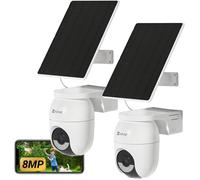 Kit 2 Caméras 4K 8MP Extérieures Sans Fil, CB8 Lite, Panneau Solaire 5W, Vision Nocturne, Détection PIR, WiFi 2,4G
