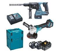 Kit 2 Outils 18V Makita DLX2256TJ1 Avec Perforateur DHR243, Meuleuse DGA