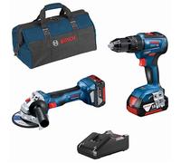 Pack BOSCH Perceuse - visseuse sans fil GSB 18V-55 + Meuleuse GWS 18V-7 + 2 batteries 4.0Ah 18V + chargeur + sac à outils